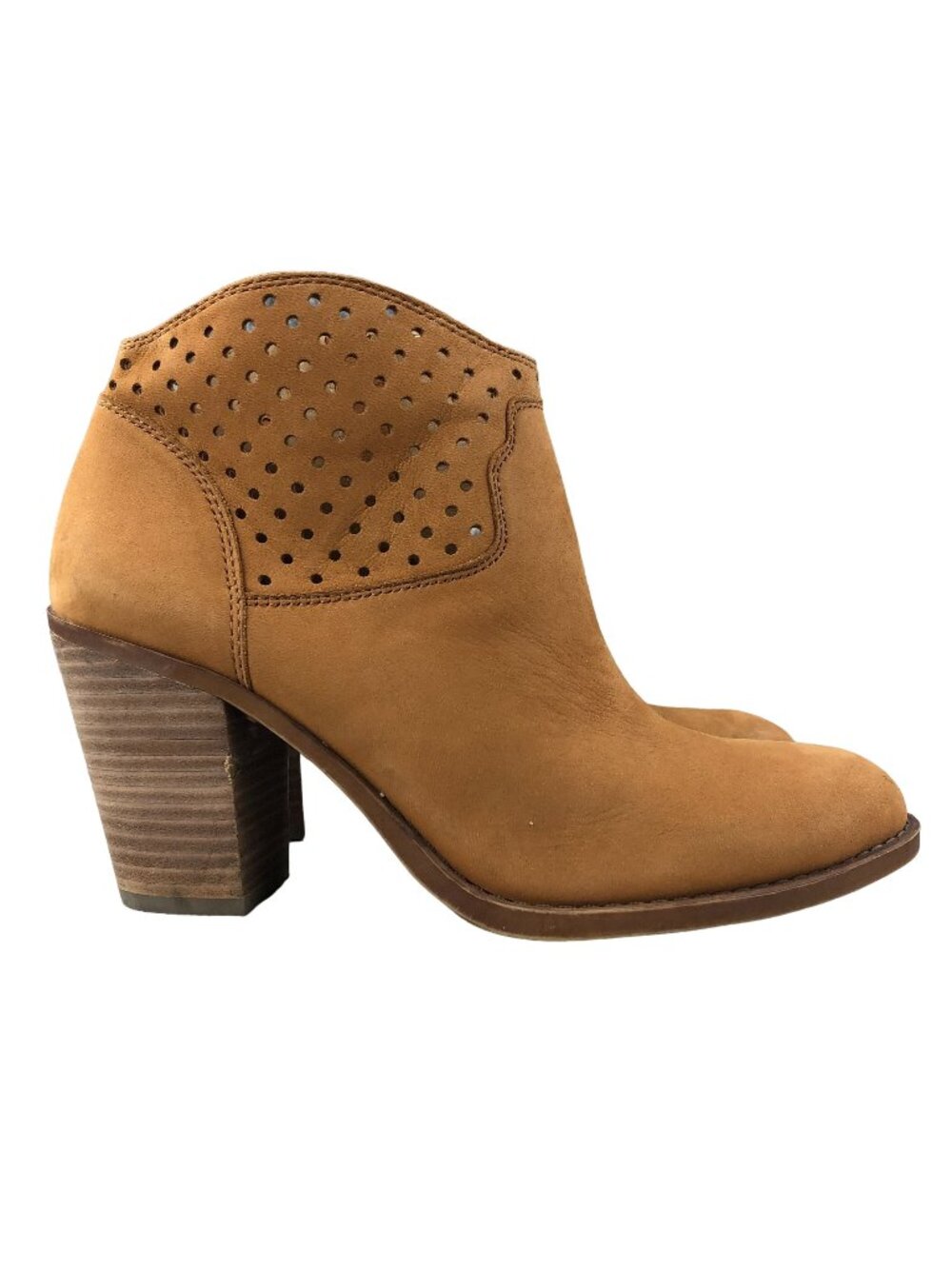 Lucky Brand Women's Size 8.5M Eller Brown Perforated Side Zip High Heel Booties